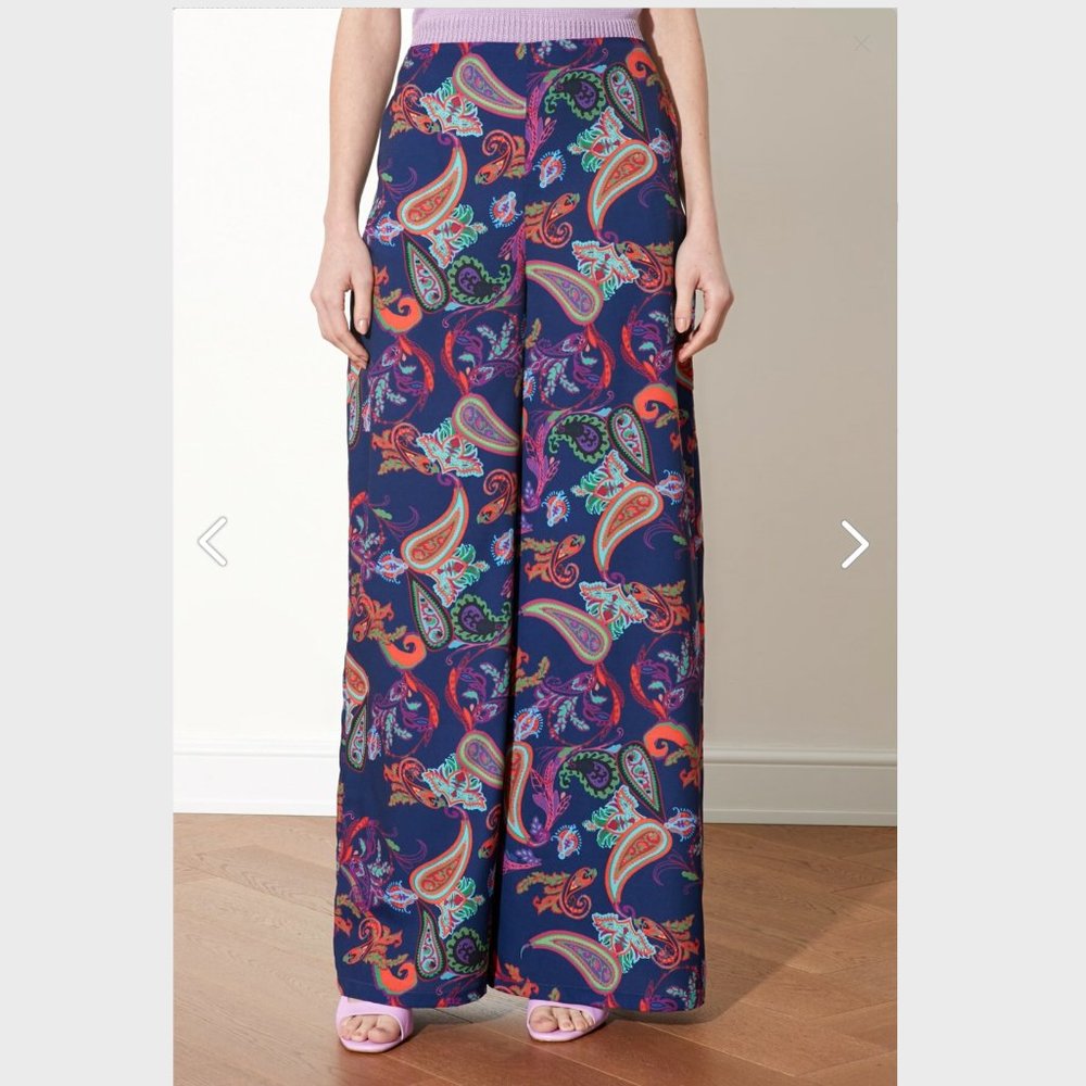 Organic Boho Navy Blue Patterned Wide Leg Trouser - Picture 3 of 11